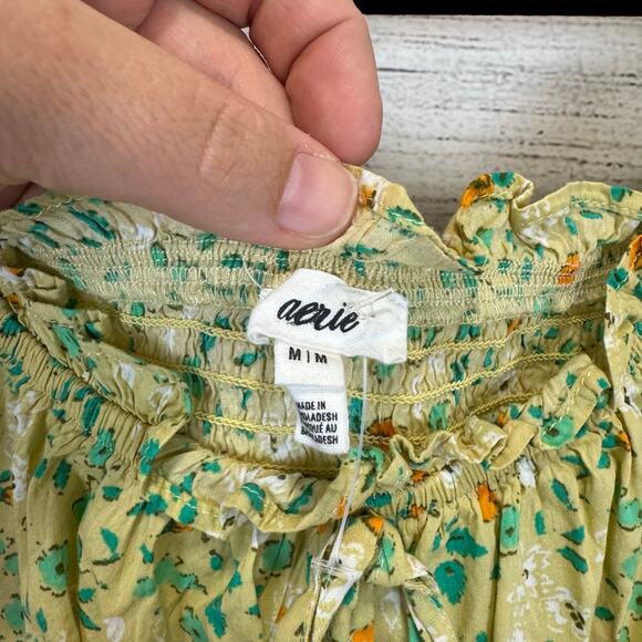 Aerie Women's Green Floral Long Sleeve Crop Blouse Size Medium - Picture 4 of 7